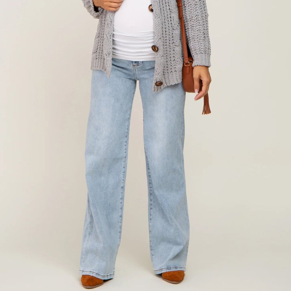 Light Blue Wide Leg Maternity Jeans